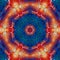 pattern in shades of orange red blue and gold hexagonal design