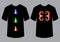 Pattern on shirt, for example application. Set neon patterns on black shirt. On textile, fabric, object, paper