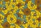 A pattern of simple flowers in yellow and orange