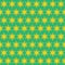 A pattern of six-pointed rounded stars consisting of red ellipses with a yellow outline on a green background.