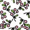 A pattern of a sprig of pink berries with green leaves. a seamless pattern of a doodle-style twig with round pink berries and