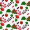 Pattern with strawberries, black and red currants. Summer illustration with berries.