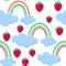 Pattern strawberry falls from the clouds on a background of rainbows, vector