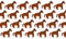 Pattern of stylized horse illustrations. White background. Printmaking style.