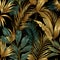 pattern of stylized palm leaves in metallic gold and jewel tones. Luxurious mood. AI Generated