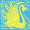 Pattern stylized yellow swan on a blue background