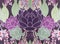 Pattern succulents painted with watercolor gouache background. Color violet A stone rose.