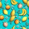 Pattern summer Mixed Fruits background. 3d illustration