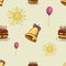 Pattern with sun, bell and cake