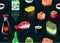 Pattern of sushi, on dark, vector