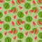 Pattern of sweet juicy pieces watermelon, watermelon slices with seed Vector background. Seamless pattern texture design
