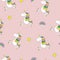 Pattern - sweet magical unicorn pony. On a pink background with a rainbow and stars