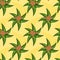 Pattern with symbols of New Zealand kiwi bird and fern leaves. Bright vector on yellow background for use in