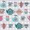 Pattern of Tea cups, pots, jars, cupcake In vintage style