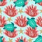 Pattern with turtles and coral