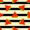Pattern vector illustration watermelon on light yellow background with black stripes