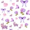 Pattern of vintage floral bouquet of blooming hydrangea and garden and butterfly flowers
