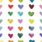 Pattern of watercolor hearts of different colours