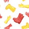 Pattern of watercolor rubber boots and gloves