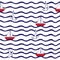 Pattern with wave, sailing boat, flying gulls.