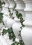 Pattern of white balusters. Architectural elements of stairs and railings