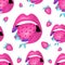 Pattern of womens enjoying  fresh strawberry. Open mouth, pink lips, eating berry. flat vector illustration