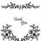 Pattern of wreath frame, black text thank you, for letter, cards. Vector