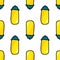 a pattern of a yellow rectangular light bulb. seamless pattern bottom drawn in doodle style, electric light bulb black