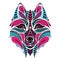 Patterned colored head of the wolf. African / indian / totem / tattoo design