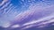 Patterned fluffy purple or ultra violet clouds in blue sky