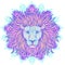 Patterned lion head over ornate mandala. African, Indian, totem, tattoo, sticker design. Design of t-shirt, bag