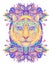 Patterned ornate tiger head. African, Indian, totem, tattoo, sticker design. Design of t-shirt, bag, postcard and