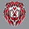 Patterned red head of the lion on the grey background. African / indian / totem / tattoo design. It may be used for design of a t-