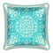 Patterned throw pillow, turquoise hand drawn pattern, cushion fabric design