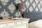 Patterned wallpaper in retro interior