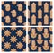 Patterns with Gingerbread Snowman, House, Snowflakes and Santa Claus on Blue