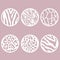 Patterns, spots, texture carved in the circle. Vector illustration. Set of paper stickers. Laser cut. Vector illustration. Pattern