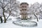 The Patterson Park Pagoda in the snow, in Baltimore, Maryland