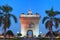 Patuxai arch monument, victory gate at night. Famous landmark