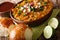 Pav Bhaji Indian spicy fast food with bread Paav close-up on the