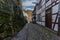 Paved narrow road with half-timbered houses in Monschau, Eifel