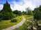 Paved trail at botanical garden in Ploiesti , Romania