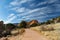 Paved trail through the Garden of the Gods in Colorado Springs, sunny winter landscape in the American west