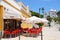 Pavement cafe and church, Castro Marim.