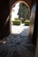 Pavement and door in the interior of the Alcazaba of Malaga. Palatial fortification from the Islamic era built in the 11th century