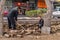 Pavement repair along shopping street, Beijing.