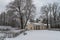 Pavilion Aviary and Green Labyrinth.  The Winter landscape. Pavlovsk Palace Park. Saint-Petersburg, Russia