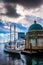 Pavilion and boats at Rowes Wharf, in Boston, Massachusetts.