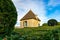 A pavilion and clipped boxwood shrubs at the Marqueyssac Castle in Perigord, France