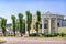 Pavilion with columns and trees on the territory of VDNKh in Moscow